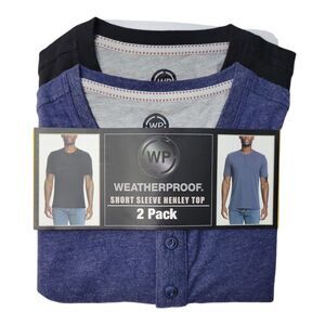 WP Weatherproof Men's 2 Pack Soft Short Sleeve Henley - Black/Blue